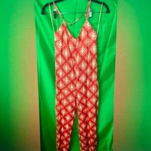Red and White Patterned Jumpsuit